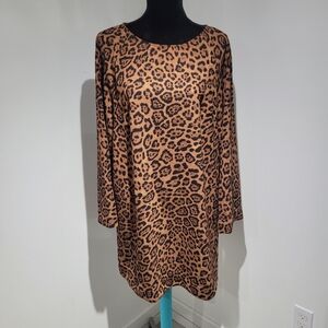 H&M Women's Leopard Print Shift Dress Medium Brown Black Edgy Maximalist NEW